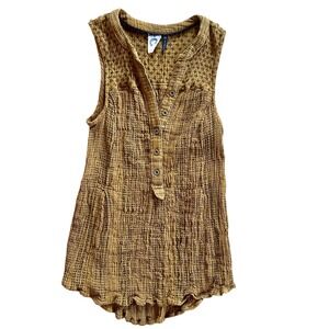 Anthropologie Akemi + Kin Mustard Yellow Cotton Gauze Henley Top Size 2 Boho